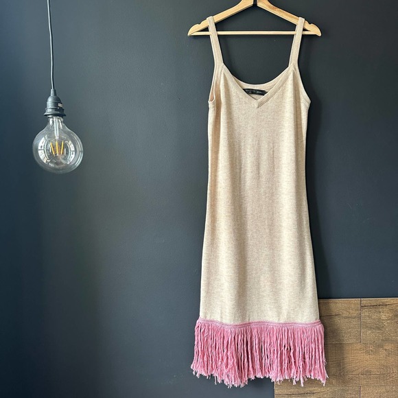 House of Harlow X REVOLVE Fig Nude Midi Dress with Pink Fringe Medium - Picture 4 of 12